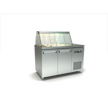 Хладилна работна маса със стъклена надстройка - 2 врати - 10x1/4GN